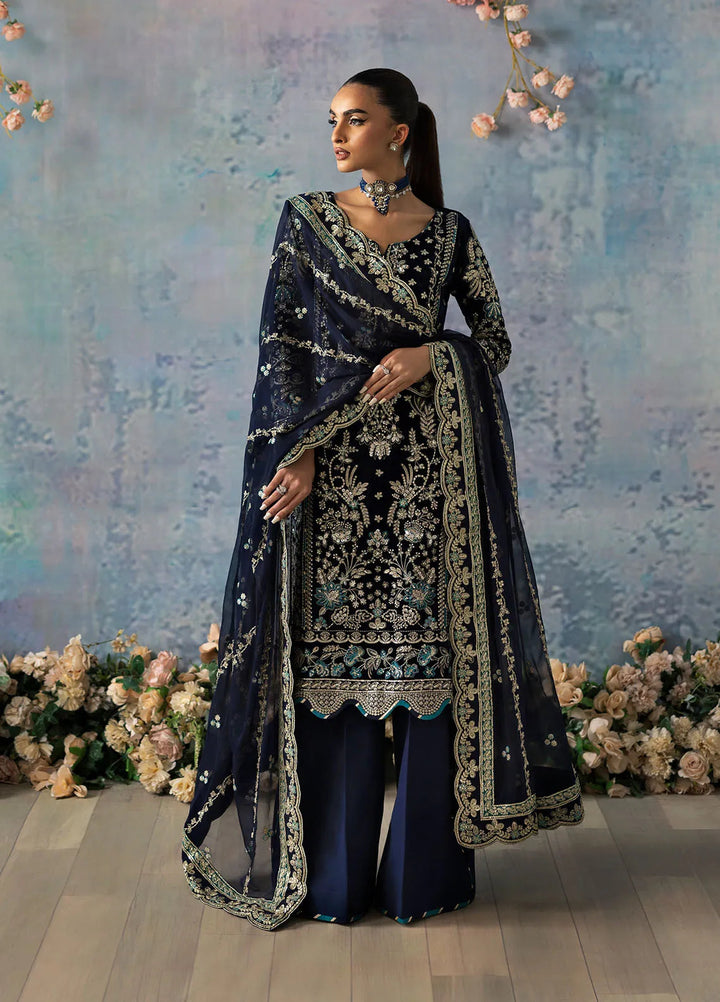 Celeste by Gulaal Embroidered Velvet Suit Unstitched 3 Piece GL-UV-24-07 Azure - Formal Collection