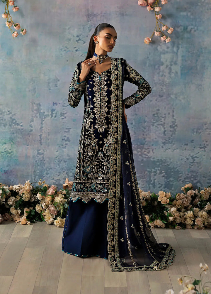 Celeste by Gulaal Embroidered Velvet Suit Unstitched 3 Piece GL-UV-24-07 Azure - Formal Collection