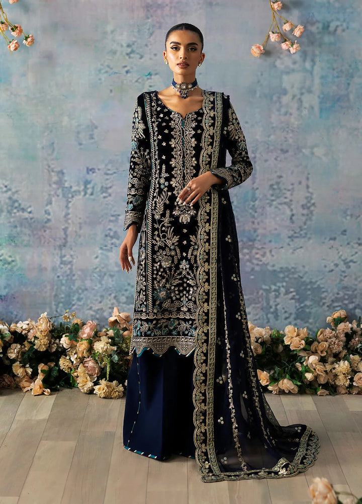Celeste by Gulaal Embroidered Velvet Suit Unstitched 3 Piece GL-UV-24-07 Azure - Formal Collection