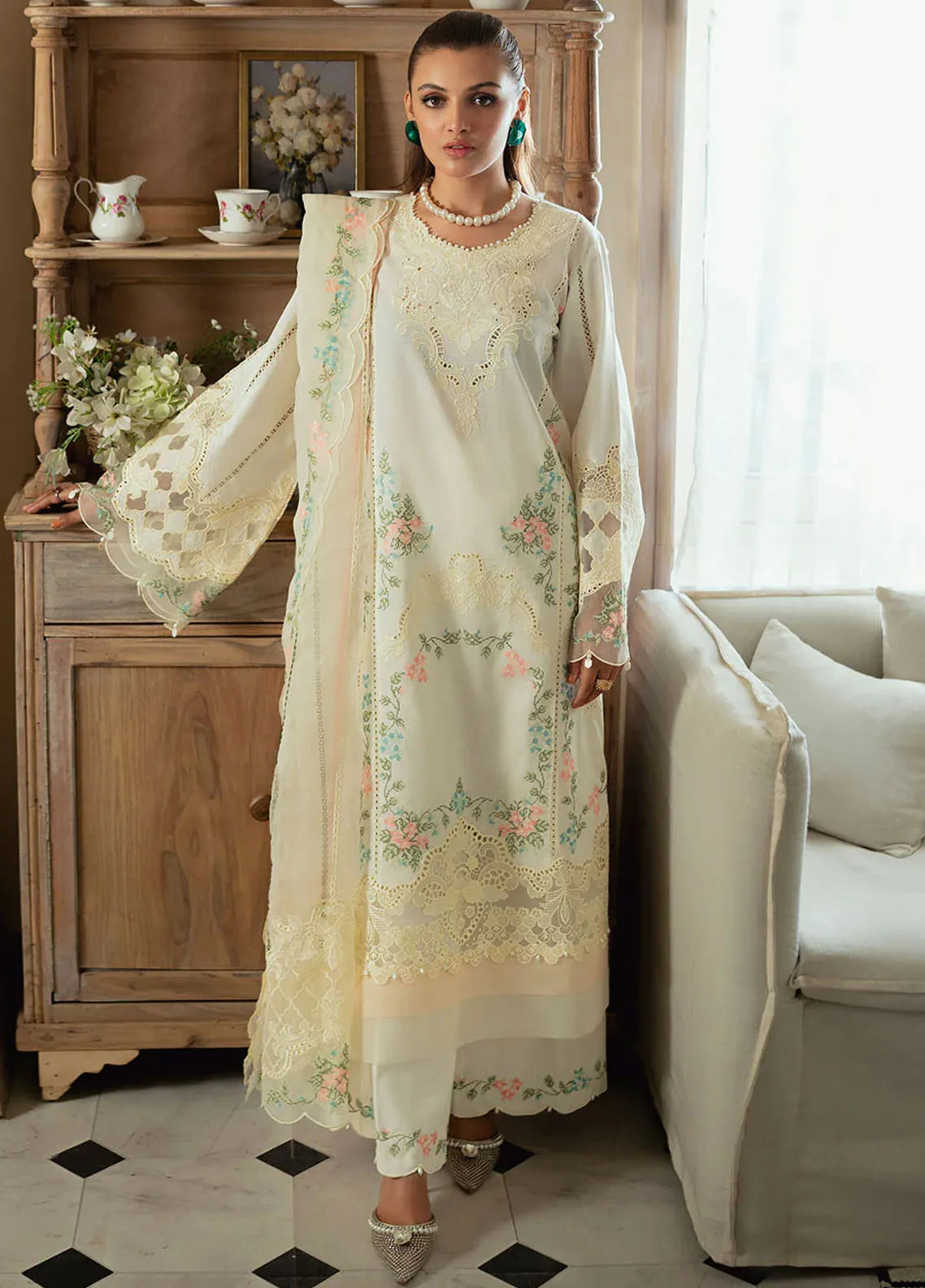 Celine by Faiza Faisal Embroidered Lawn Suits Unstitched 3 Piece FF25CE Iris - Summer Collection