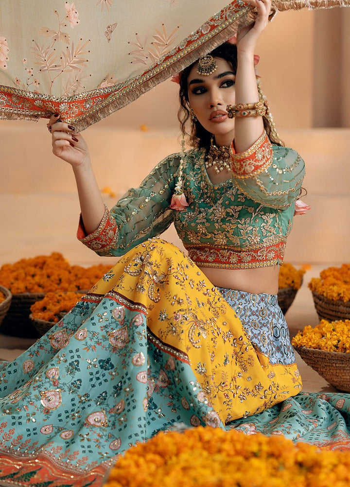 Chamak Dhamak by Fozia Khalid Pret Embelished Organza Lahenga FK-9004 Shagun