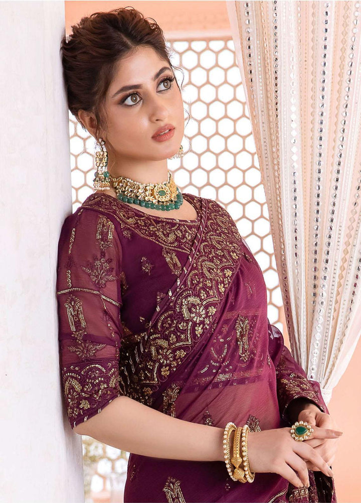 Chandni By Asim Jofa Embroidered Chiffon  Unstitched Saree AJ23CH AJCC-05 - Luxury Collection