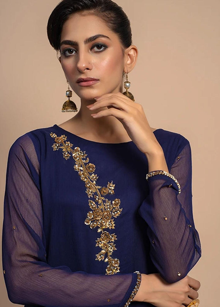 Change Festive Pret  Chiffon Shirt CK2391 Navy Blue