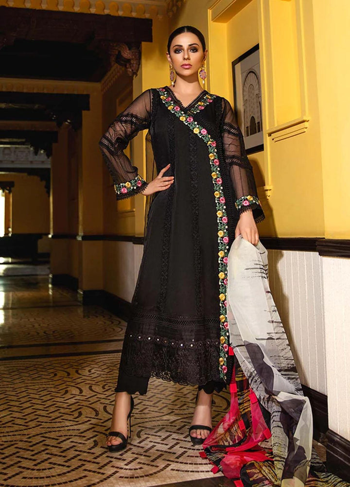 Charizma Luxury Pret  Organza 3 Piece Roseman Black OMT21-41