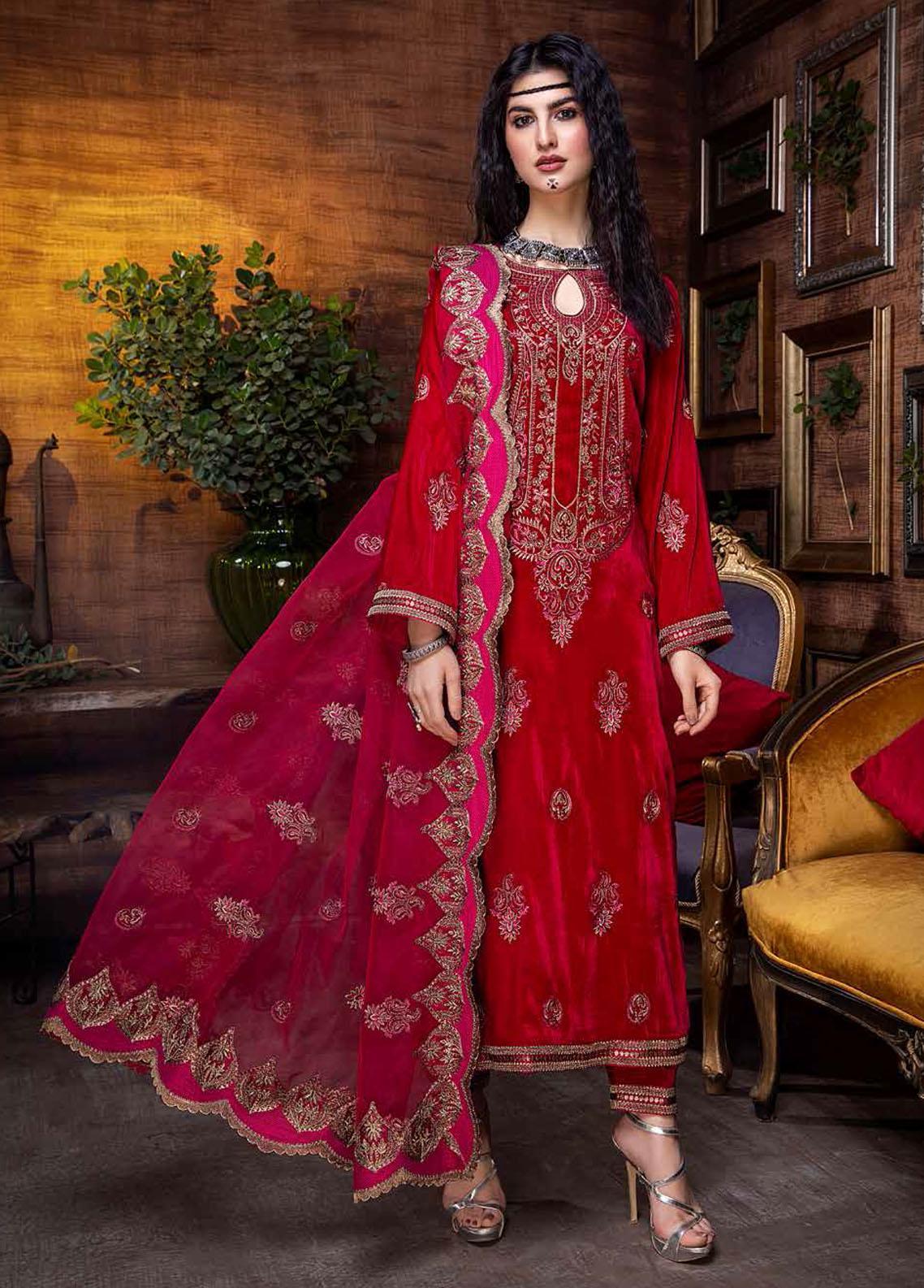 Signora by Charizma Embroidered Velvet Suits Unstitched 3 Piece CRZ24SV CVT4-09 - Festive Collection