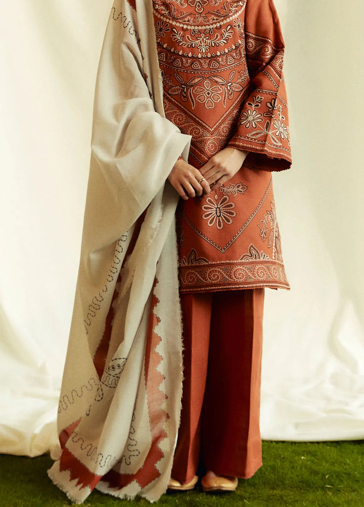 Coco by Zara Shahjahan Embroidered Suits Unstitched 3 Piece CZS24W D4B Topaz - Winter Collection