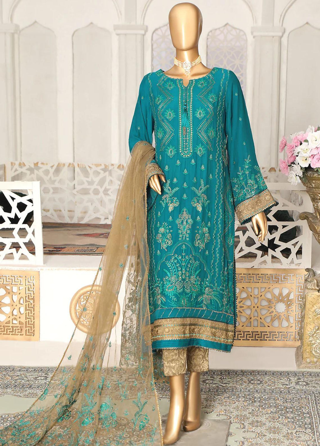 Cortesia By HZ Textiles Embroidered Chiffon Suits Unstitched 3 Piece HZ23C D-02 Royal Ornament - Luxury Collection