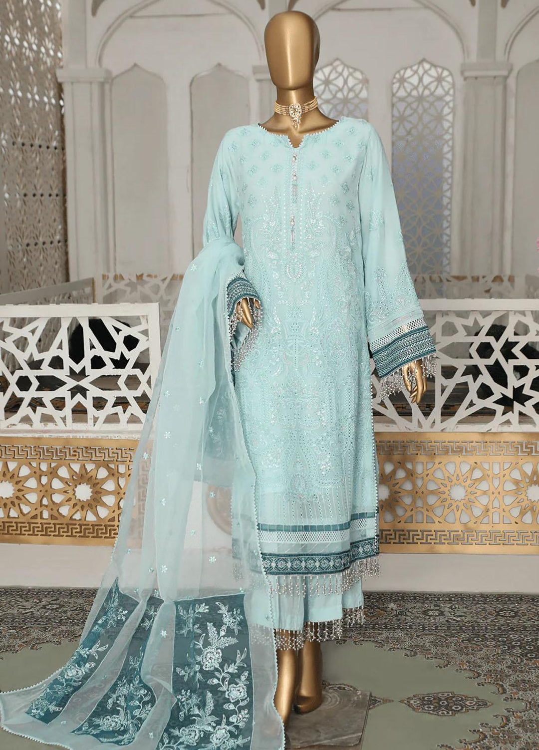 Cortesia By HZ Textiles Embroidered Chiffon Suits Unstitched 3 Piece HZ23C D-08 Oceanic Hues - Luxury Collection