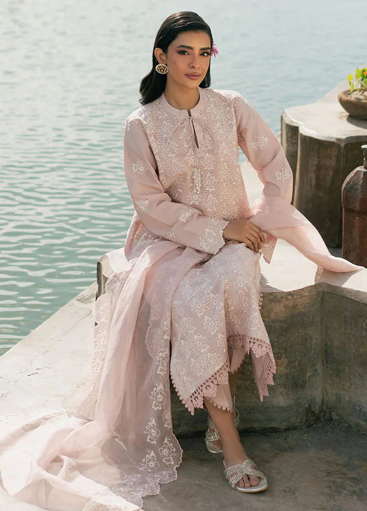 Cross Stitch Chikankari Lawn Suits Unstitched 3 Piece CS25CE Peach Floret - Summer Collection