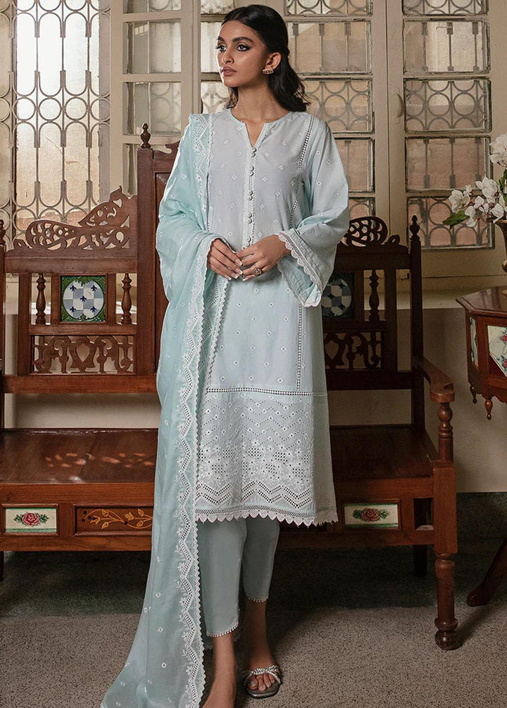 Cross Stitch Embroidered Lawn Suits Unstitched 3 Piece CS23CK BLUE GLAZE - Summer Collection