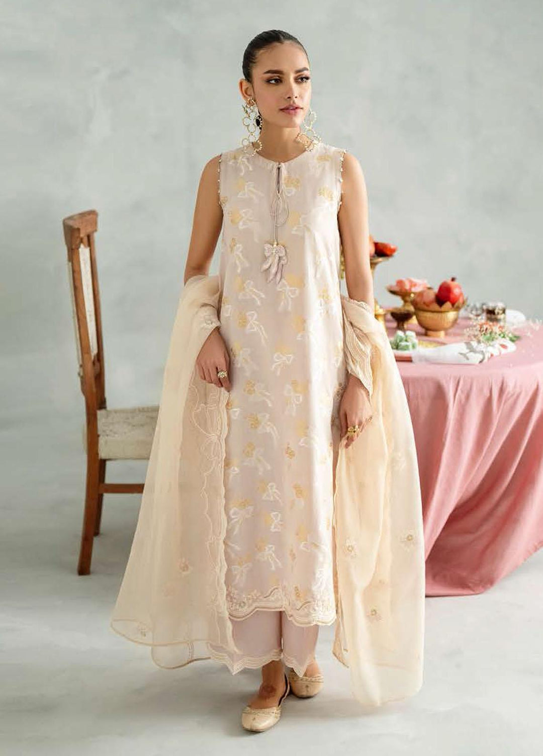 Cross Stitch Embroidered Jacquard Suits Unstitched 3 Piece CS23EL 04 Pastel Bow - Eid Collection