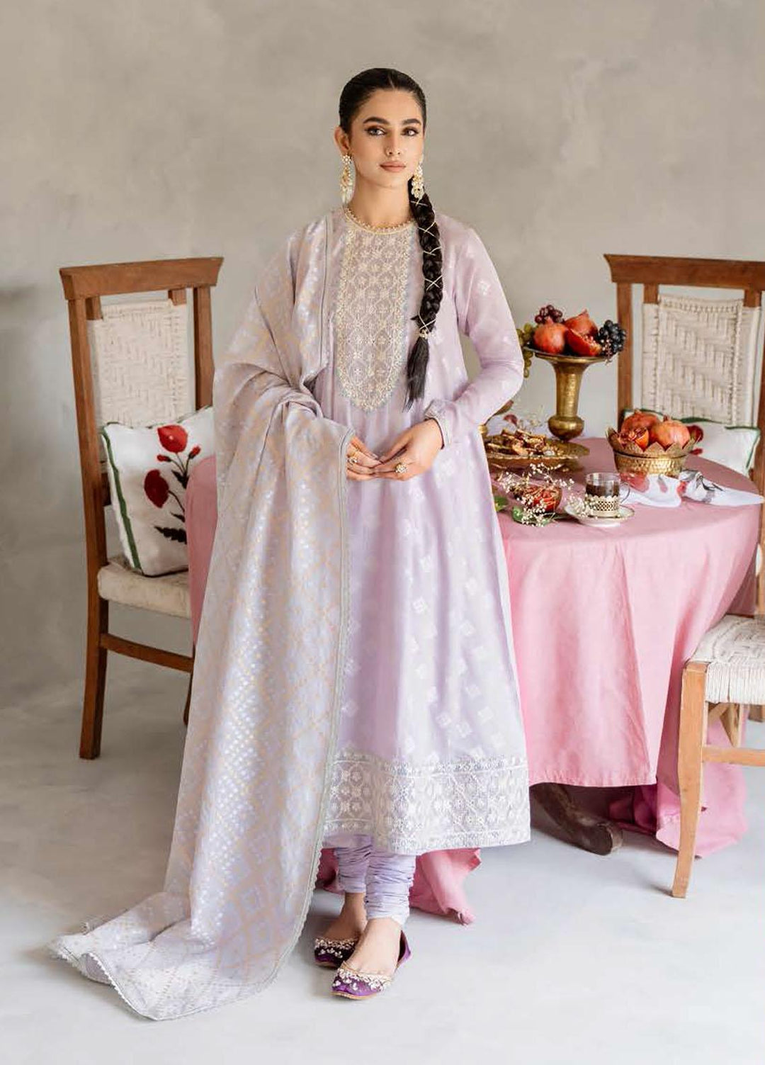 Cross Stitch Embroidered Jacquard Suits Unstitched 3 Piece CS23EL 05 Lilac Hint - Eid Collection