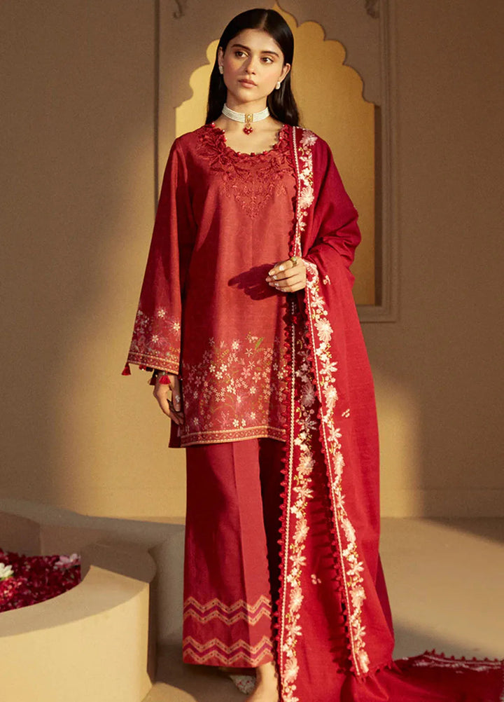 Cross Stitch Embroidered Khaddar Suits Unstitched 3 Piece CS24W Garnet Rime - Winter Collection