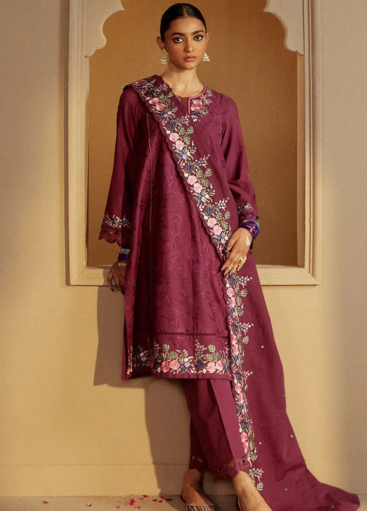 Cross Stitch Embroidered Khaddar Suits Unstitched 3 Piece CS24W Plum Radiance - Winter Collection