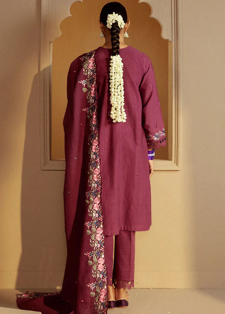 Cross Stitch Embroidered Khaddar Suits Unstitched 3 Piece CS24W Plum Radiance - Winter Collection