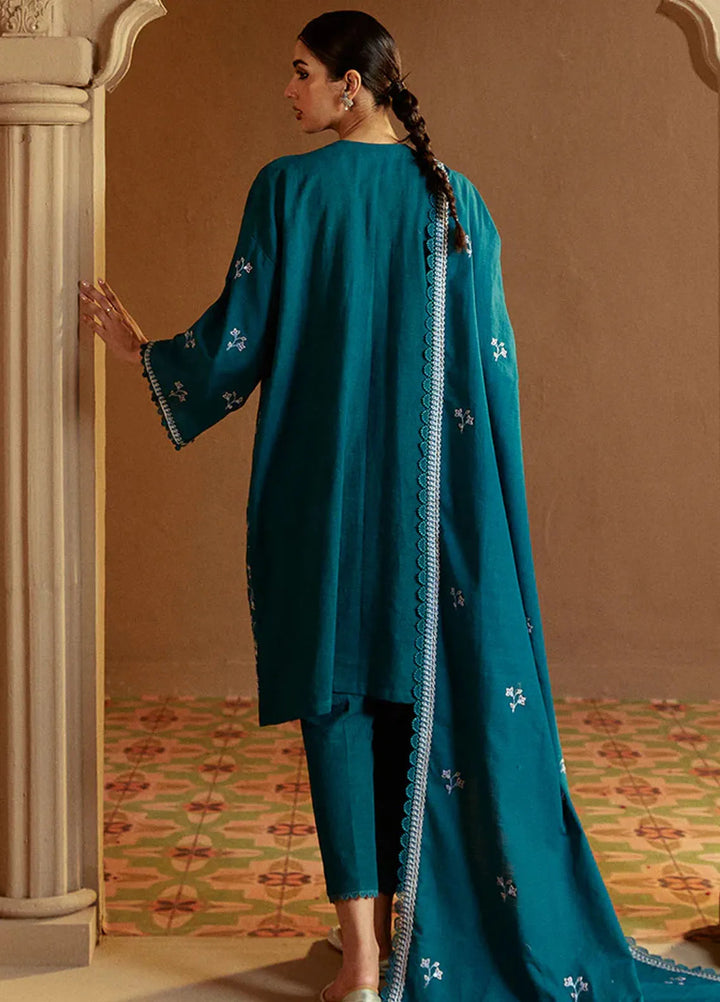 Cross Stitch Embroidered Khaddar Suits Unstitched 3 Piece CS24W Turquoise Meadow - Winter Collection