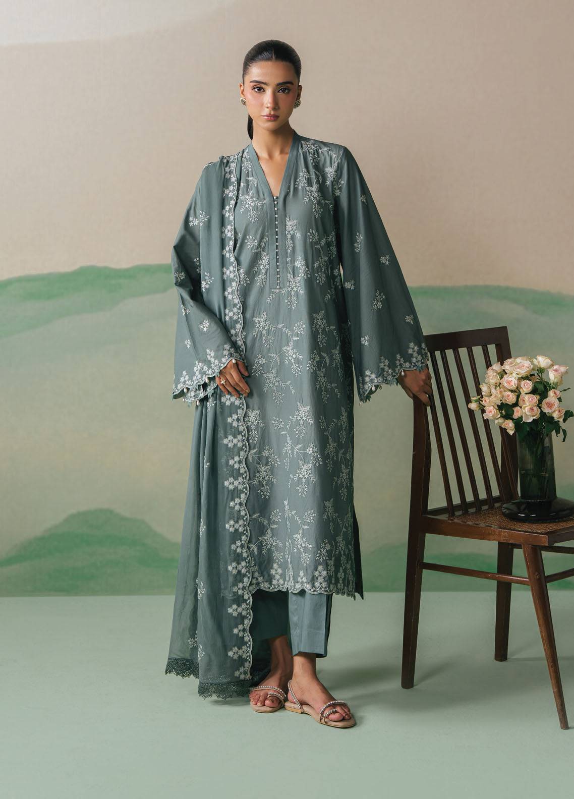 Cross Stitch Unstitched RTS Marina Embroidered Suits 3 Piece CS25MW D-09 Shadow Teal - Winter Collection main image 1