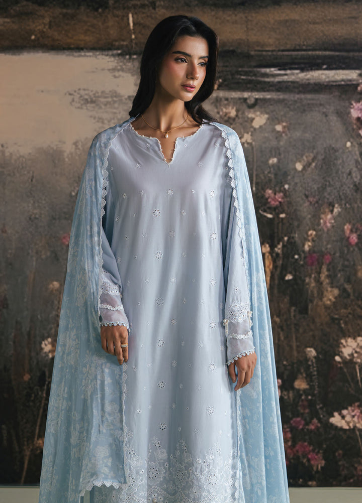 Cross Stitch Embroidered Lawn Suits Unstitched 3 Piece CS25UE D-08 Whispy Blue - Summer Collection