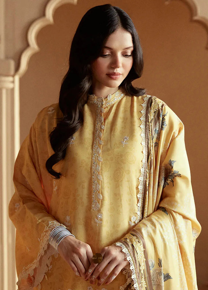 Cross Stitch Embroidered Linen Suits Unstitched 3 Piece CS24W Ochre Tint - Winter Collection