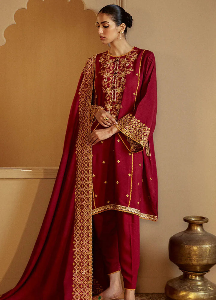 Cross Stitch Embroidered Linen Suits Unstitched 3 Piece CS24W Regal Rosewood - Winter Collection