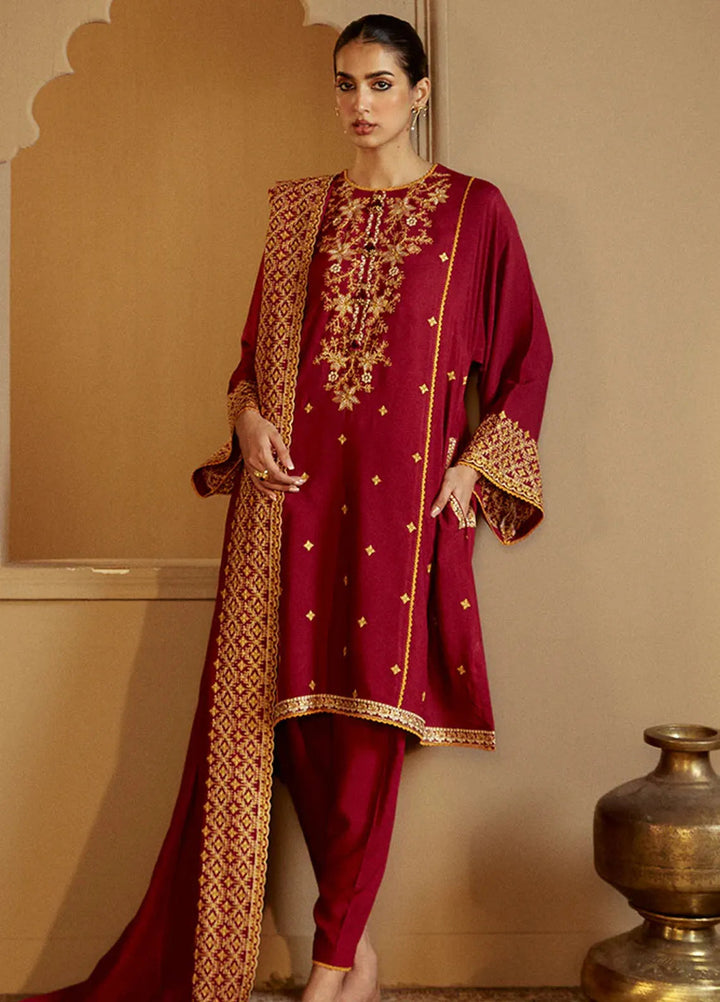 Cross Stitch Embroidered Linen Suits Unstitched 3 Piece CS24W Regal Rosewood - Winter Collection