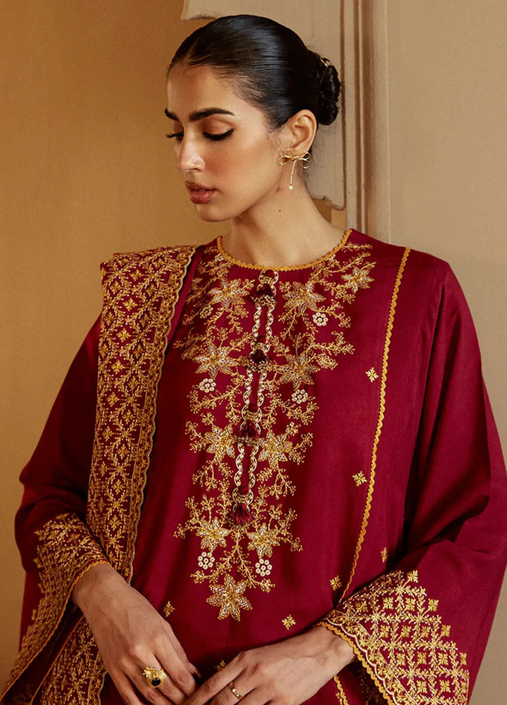 Cross Stitch Embroidered Linen Suits Unstitched 3 Piece CS24W Regal Rosewood - Winter Collection