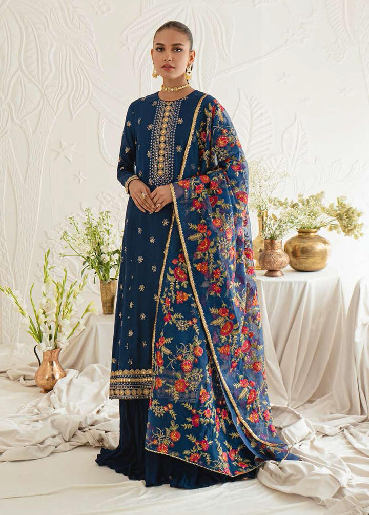 Luxe Atelier By Cross Stitch Embroidered Silk Suits Unstitched 3 Piece CS23LA 06 Festal Blue - Luxury Collection