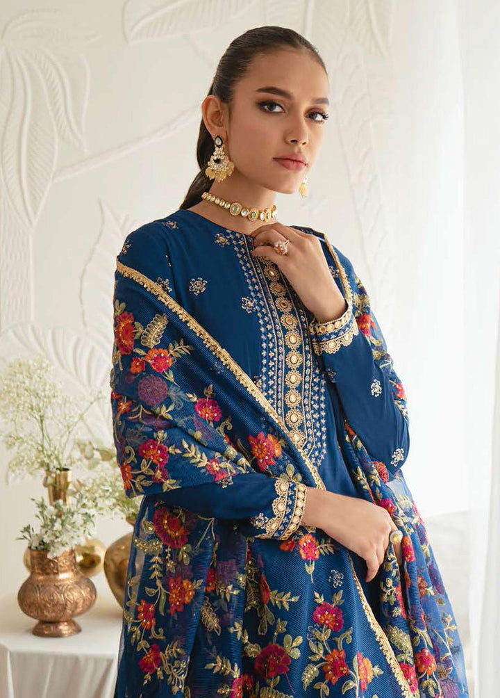 Luxe Atelier By Cross Stitch Embroidered Silk Suits Unstitched 3 Piece CS23LA 06 Festal Blue - Luxury Collection