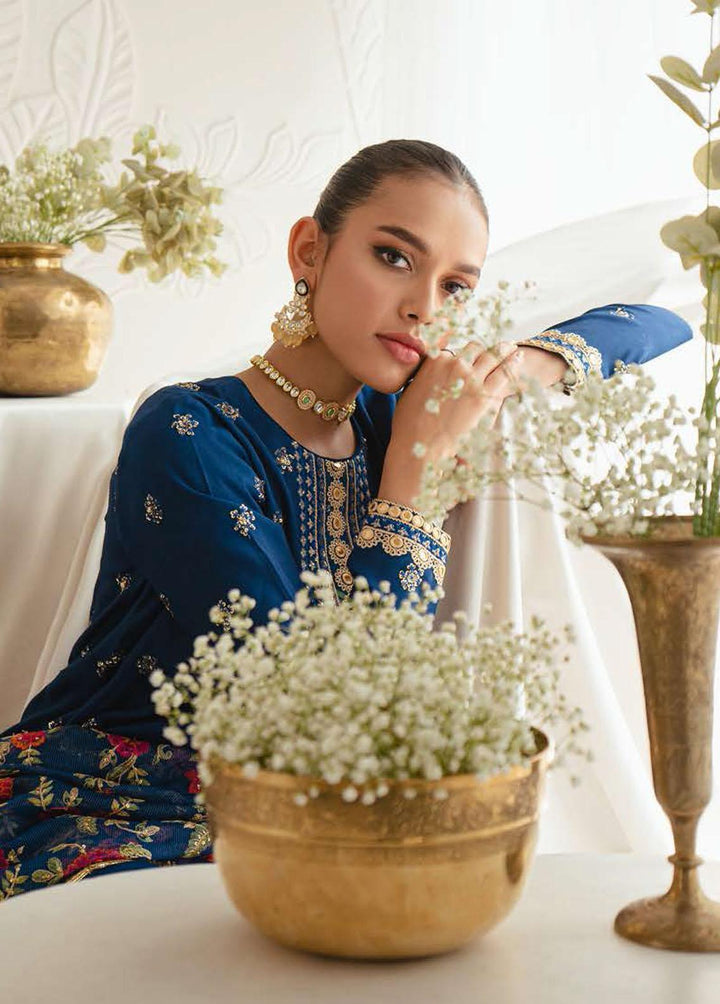 Luxe Atelier By Cross Stitch Embroidered Silk Suits Unstitched 3 Piece CS23LA 06 Festal Blue - Luxury Collection