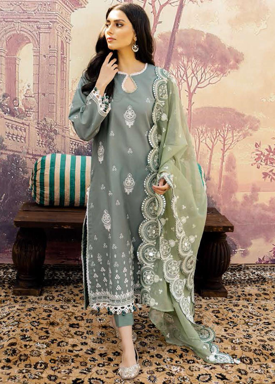 chinese dress ladies Mahiri By Cross Stitch Embroidered Lawn Suits Unstitched 3 Piece CS22-M2 06  Madelyn Sage
