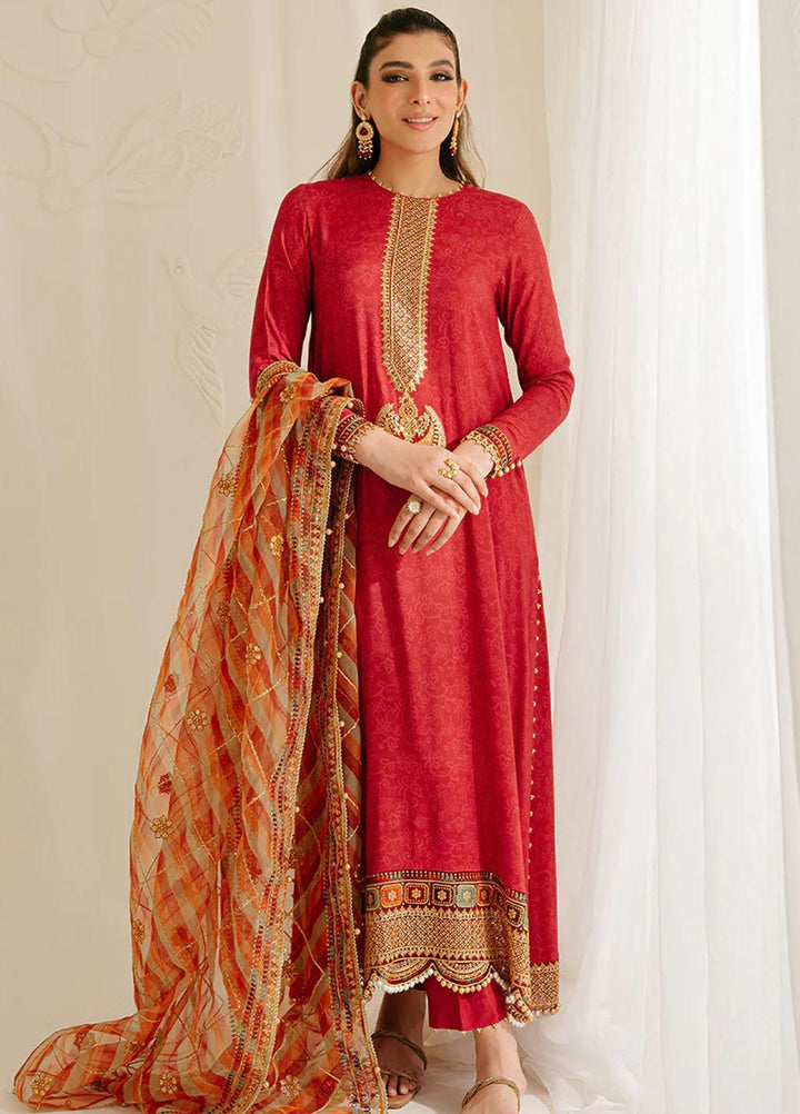 Cross Stitch Embroidered Silk Suits Unstitched 3 Piece CS23TBT Pompeian Red - Festive Collection