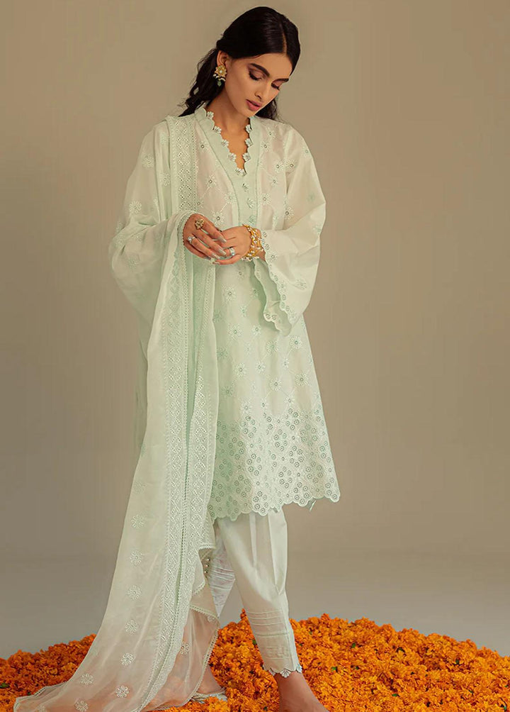 Cross Stitch Embroidered Lawn Suits Unstitched 3 Piece CS23L Dusty Aqua - Summer Collection