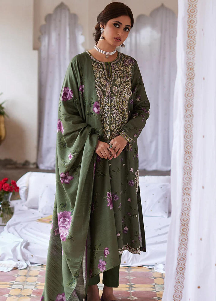 Cross Stitch Embroidered Khaddar Suits Unstitched 3 Piece CS23KL Olive Meadow - Winter Collection