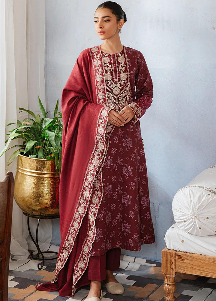 Cross Stitch Embroidered Khaddar Suits Unstitched 3 Piece CS23KL Tango Plum - Winter Collection