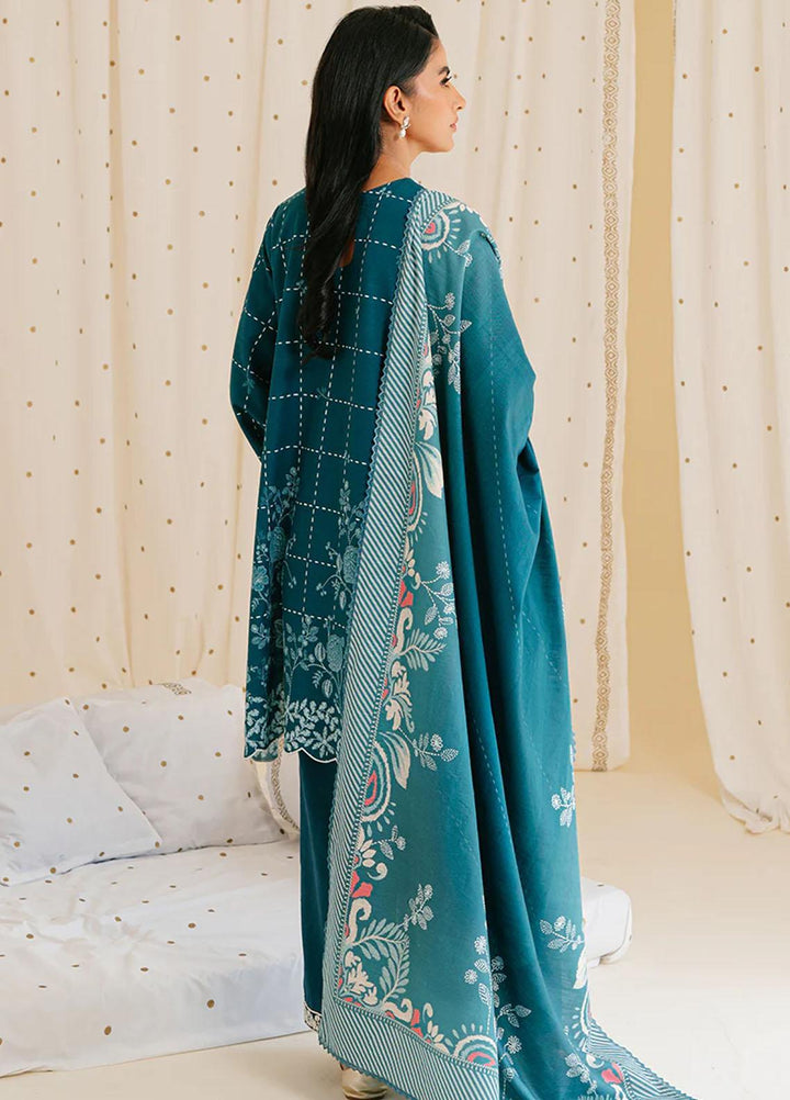 Cross Stitch Embroidered Khaddar Suits Unstitched 3 Piece CS23KL Teal Lattice - Winter Collection