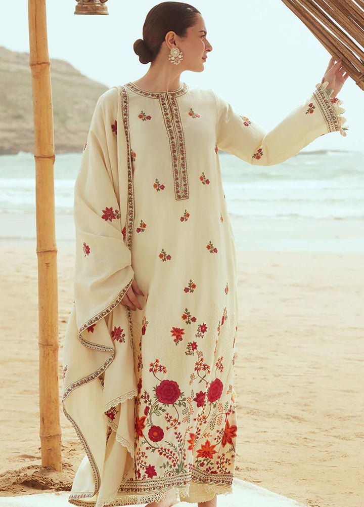 Cross Stitch Embroidered Cotton satin Suits Unstitched 3 Piece CS23CS D-01 Crewel Cream - Premium Collection