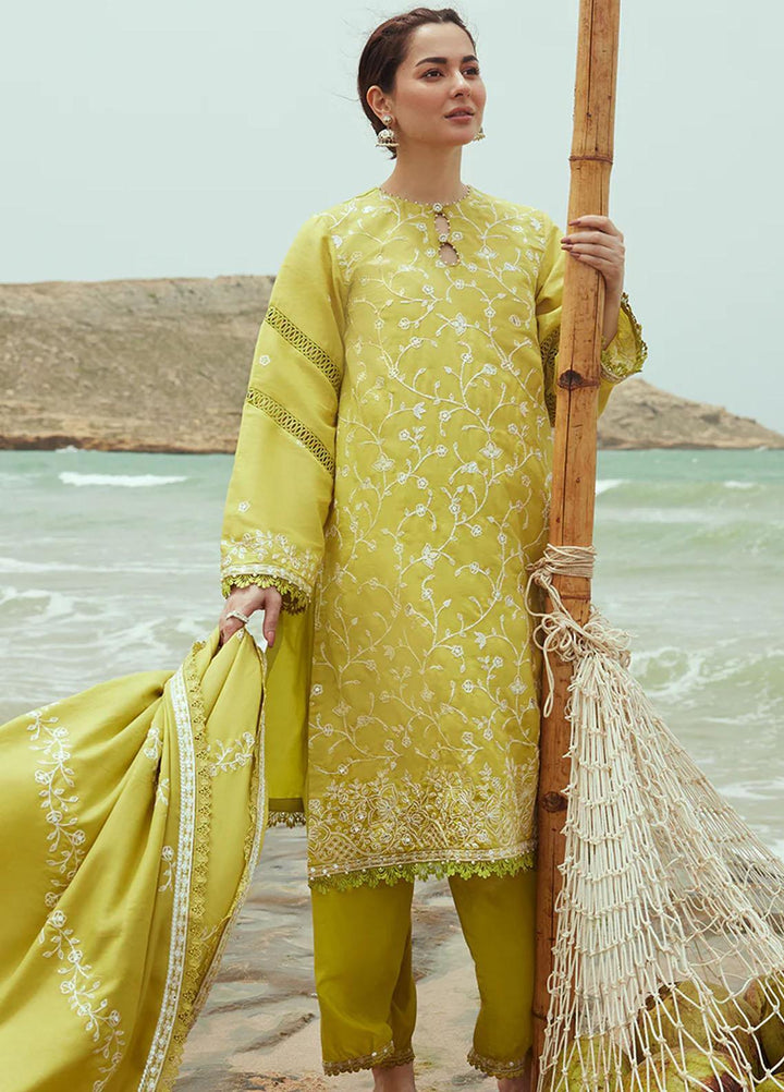 Cross Stitch Embroidered Cotton satin Suits Unstitched 3 Piece CS23CS D-04 Olive Twine - Premium Collection
