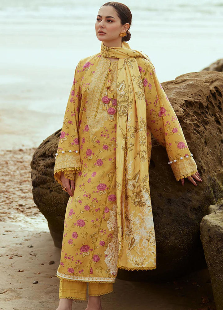 Cross Stitch Embroidered Cotton satin Suits Unstitched 3 Piece CS23CS D-06 Blooming Gold - Premium Collection