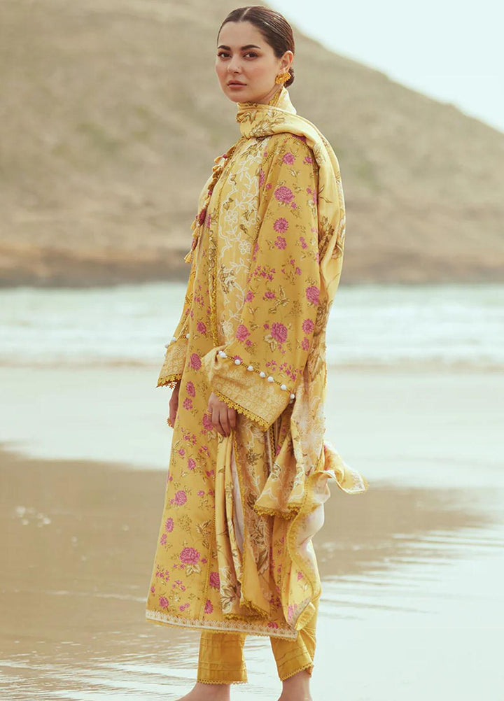 Cross Stitch Embroidered Cotton satin Suits Unstitched 3 Piece CS23CS D-06 Blooming Gold - Premium Collection