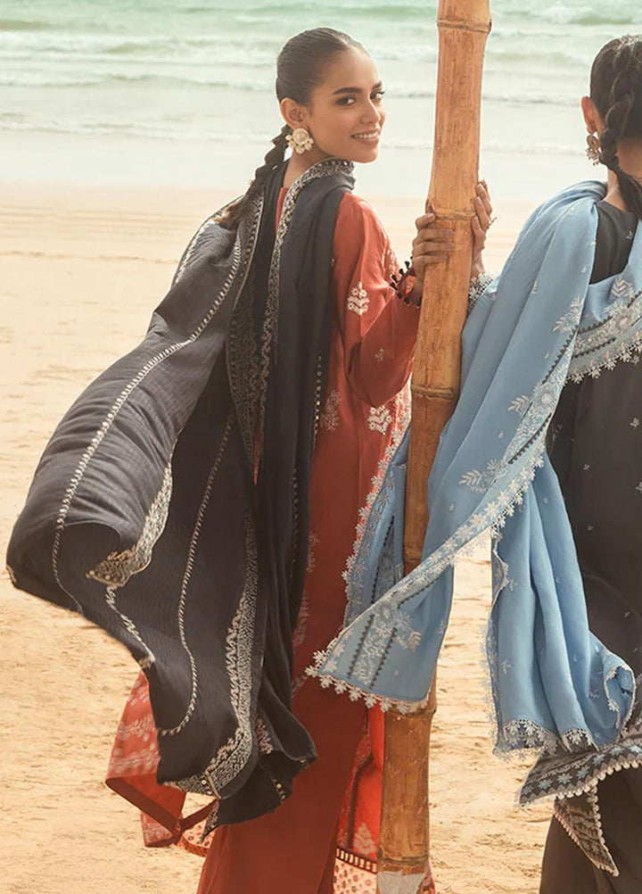 Cross Stitch Embroidered Cotton satin Suits Unstitched 3 Piece CS23CS D-09 Tangerine Glow - Premium Collection