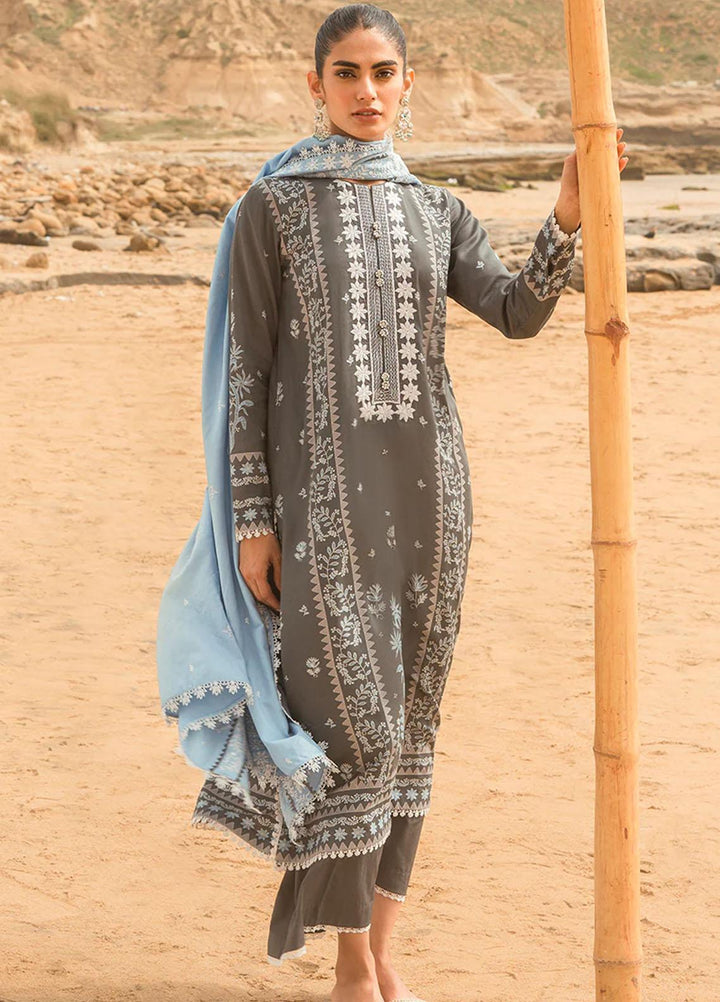 Cross Stitch Embroidered Cotton satin Suits Unstitched 3 Piece CS23CS D-10 Cerulean Sere - Premium Collection