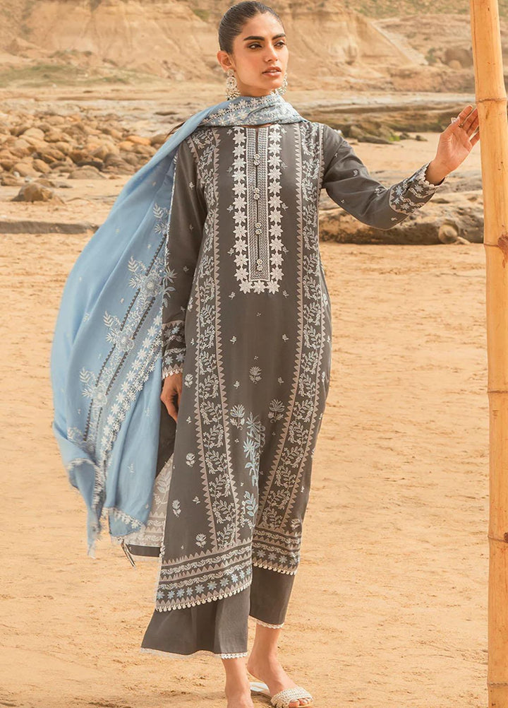 Cross Stitch Embroidered Cotton satin Suits Unstitched 3 Piece CS23CS D-10 Cerulean Sere - Premium Collection