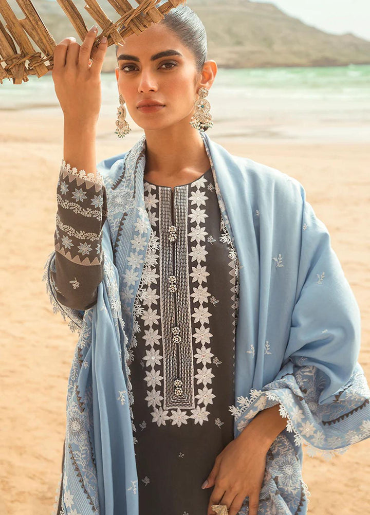 Cross Stitch Embroidered Cotton satin Suits Unstitched 3 Piece CS23CS D-10 Cerulean Sere - Premium Collection