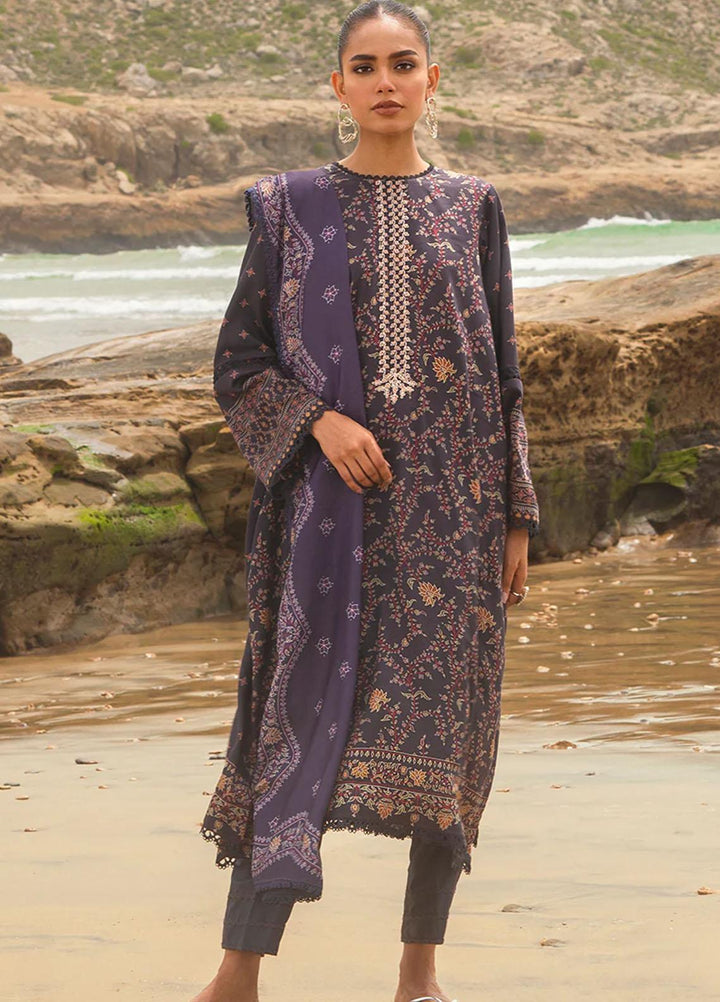 Cross Stitch Embroidered Cotton satin Suits Unstitched 3 Piece CS23CS D-15 Pashmina Blend - Premium Collection