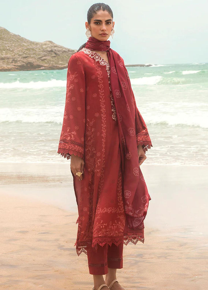 Cross Stitch Embroidered Cotton satin Suits Unstitched 3 Piece CS23CS D-16 Roisin Garnet - Premium Collection