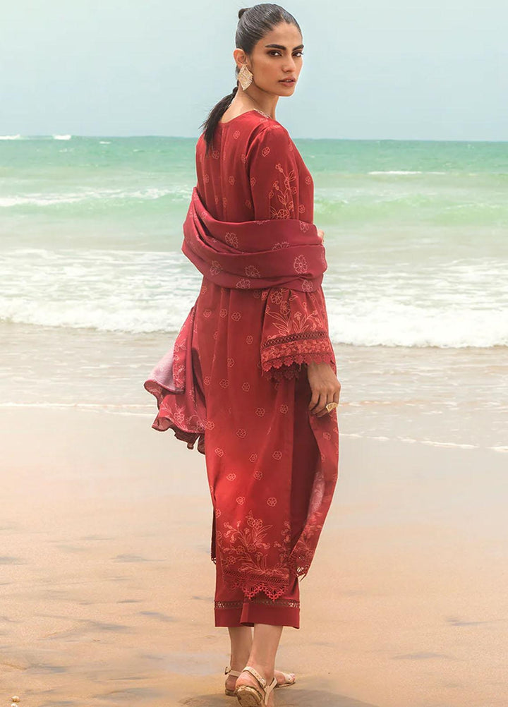 Cross Stitch Embroidered Cotton satin Suits Unstitched 3 Piece CS23CS D-16 Roisin Garnet - Premium Collection