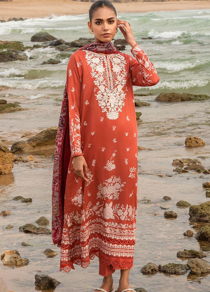 Cross Stitch Embroidered Cotton satin Suits Unstitched 3 Piece CS23CS D-18 Sand Stone - Premium Collection