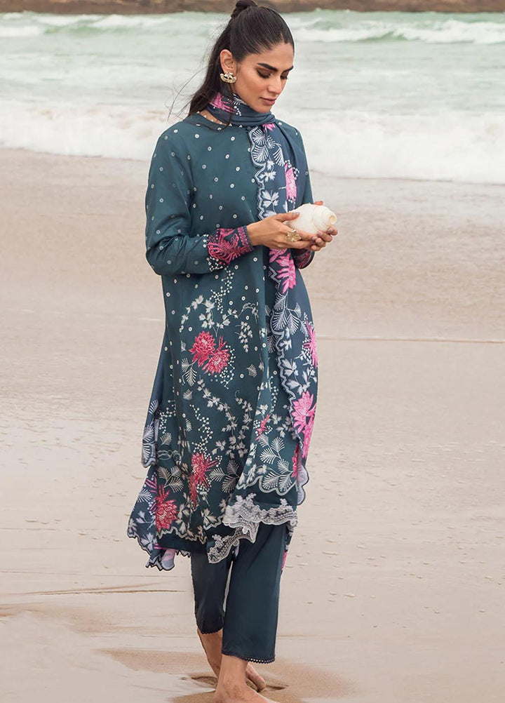 Cross Stitch Embroidered Cotton satin Suits Unstitched 3 Piece CS23CS D-20 Azure Tale - Premium Collection