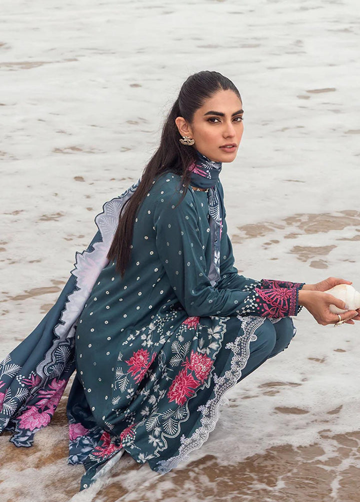 Cross Stitch Embroidered Cotton satin Suits Unstitched 3 Piece CS23CS D-20 Azure Tale - Premium Collection