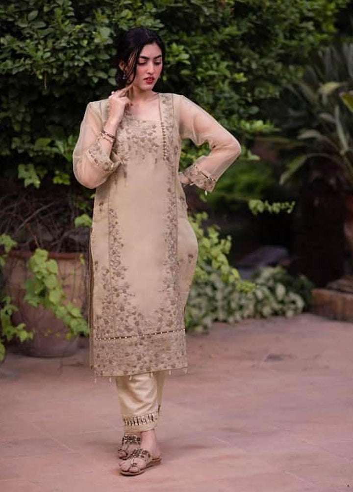 Cyanic Embroidered Organza  Unstitched Kurties CYN22U UN-15 Wheaten - Festive Collection